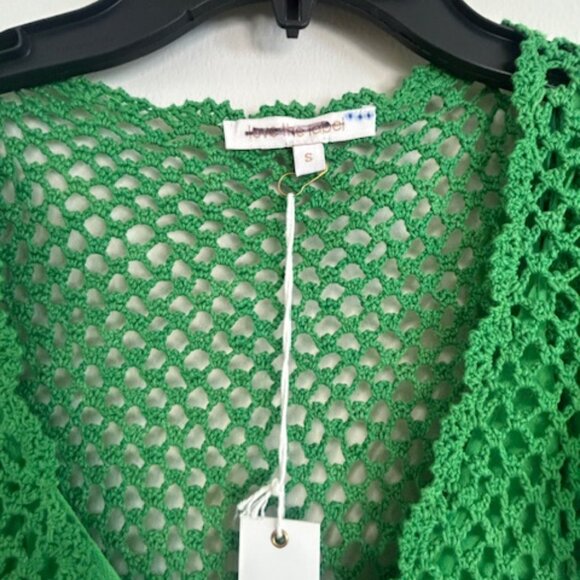 Anthropologie Love The Label Tiered Kelly Green Crochet Flutter-Sleeve Dress NWT - Picture 4 of 16